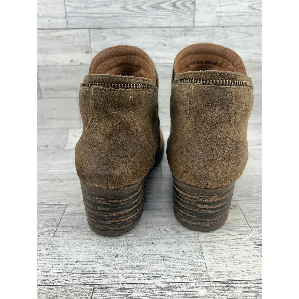 Born Brown Suede Ankle‎ Boots Dual Zipper Block Heel Booties Men US 9.5 EU 41